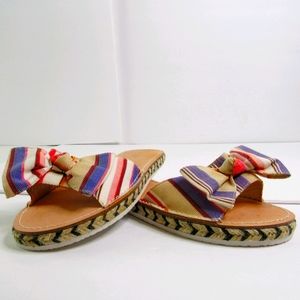 KATE SPADE Multi Stripe Cloth Bow Slide Sandals